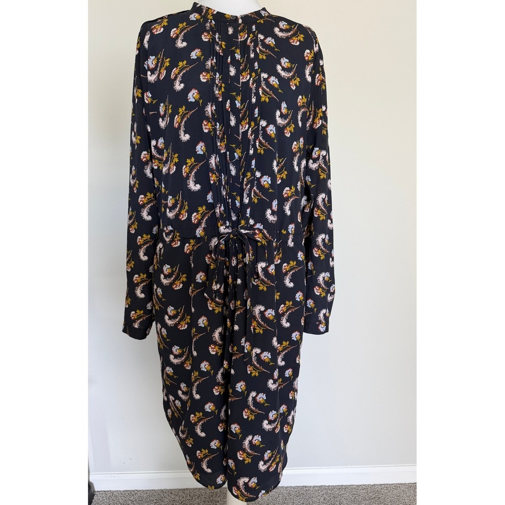 Banana Republic Navy Blue Feather Print Pintuck Shirt Dress Long Sleeve - Picture 2 of 15